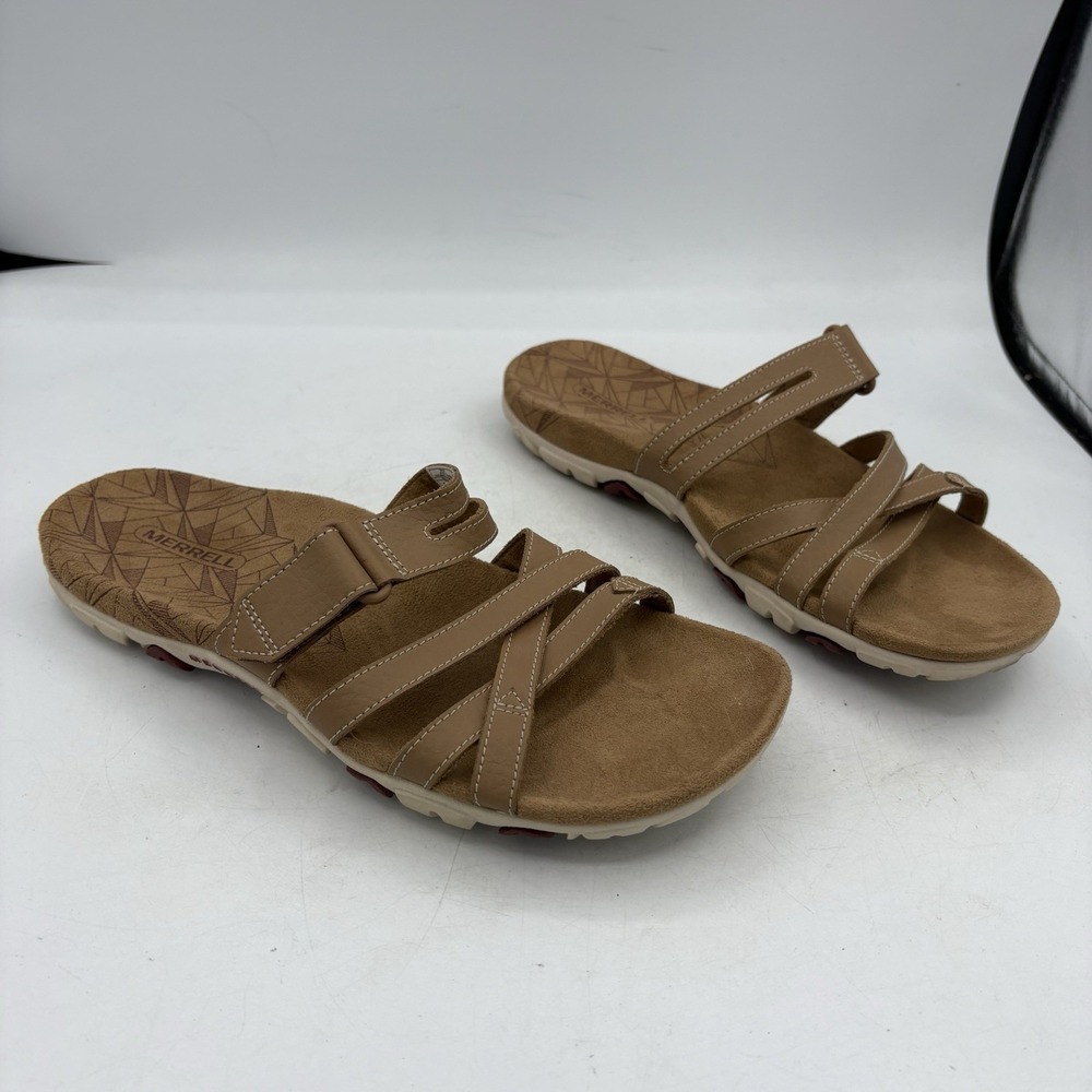 Merrell Shoes Womens Size 7 Leather Sandspur Rose Slide Sandals Tobacco Brown